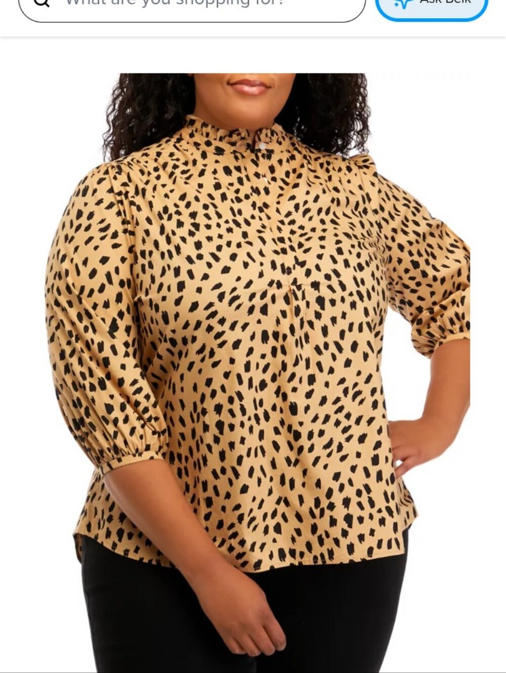 crown & ivy Tan and Black Animal Print Mock Neck Blouse